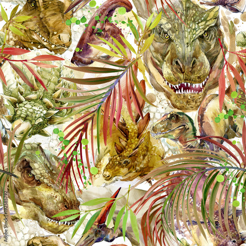 Stoffe zum Nähen Dinosaurier Musterdesign. handgezeichnete Aquarell Abbildung