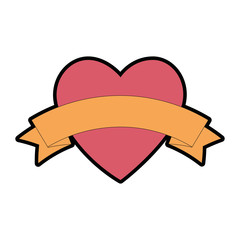 Sticker - heart love with ribbon vector illustration design