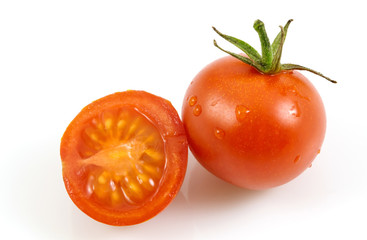 Wall Mural - fresh red tomato isolated on white background, tomatoes whole and a half isolated on white with clipping path