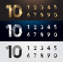 Aufkleber - Set of metal number. Vector silver, gold and black numbers. 1, 2, 3, 4, 5, 6, 7, 8, 9, 10. alphabet typeface glowing text effect. vector illustration