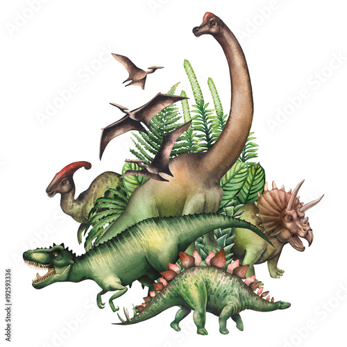 Photo  Group of watercolor dinosaurs