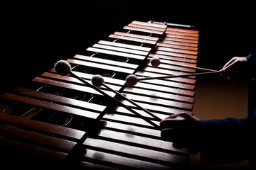 Wall Mural - The hands of a musician playing the marimba in dark tones