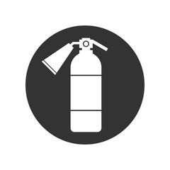 Poster - White fire extinguisher icon on black circle. Vector.