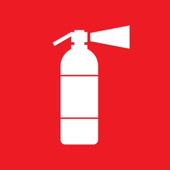 Poster - White fire extinguisher sign on red background. Vector icon.