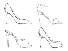 Shoes Women High Heels Sketch Set