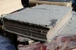 german antique books with layers of dust
