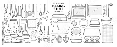 Fotomural Set of isolated baking stuff in 55 pieces