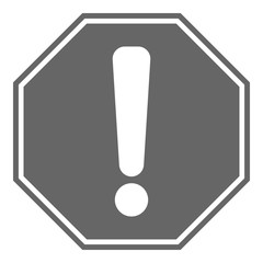 Sticker - WARNING ICON. Exclamation point (mark) on gray octagon sign. Vector.