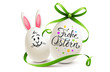 Frohe Ostern - Bemaltes Osterei und Osterhasen Ei mit Kalligraphie und geschwungener Schleife 
