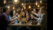 © Gorodenkoff - Diverse Group of Friends Celebrate with a Toast and Clink Raised Glasses with Various Drinks in Celebration. Beautiful Young People Have Fun in the Stylish Bar/ Restaurant.