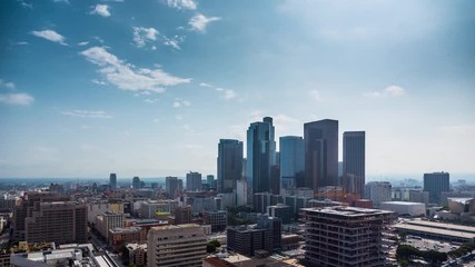 Fototapete - Beautiful day at downtown Los Angeles. Aerial view of city. 4K UHD timalapse.