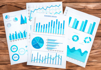 Paper graphs with financial information on the desk. Business workplace.