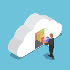 Aufkleber - Isometric businessman keep file in cloud shaped room.
