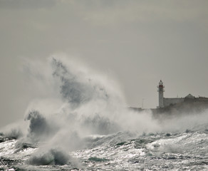  Big waves and lighthouse, coast of Taliarte, Gran canaria, Canary islands
