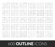 Large icons set, 600 outline black vector pictogram