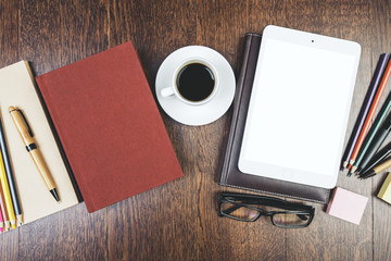 Aufkleber - Creative workspace with empty white tablet