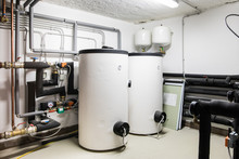 Two Big White Boiler And Heating Net