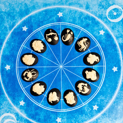 Wall Mural - all astrology signs of the zodiac on a blue horoscope 