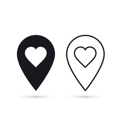 Poster - Map marker with heart shape. Vector icon on white background. Isolated