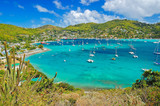Fototapeta Most - View of Admiralty bay with harbor from Hamilton Fort on Bequia Island, Caribbean Sea region of Lesser Antilles