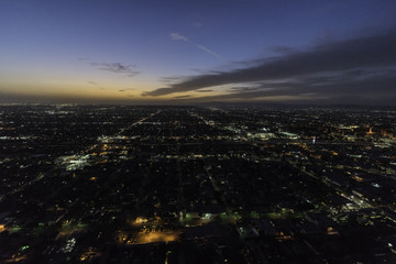 Wall Mural - Night aerial view of buildings and streets in South Los Angeles California.