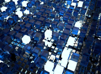 Poster - 3d render abstract background.  A stack of cubes with different materials. Grid structure made of square geometry form. Digital Concept. 3D cube`s grid.