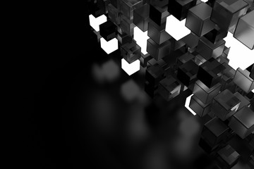 Poster - 3d render abstract background.  A stack of cubes with different materials. Grid structure made of square geometry form. Digital Concept. 3D cube`s grid.
