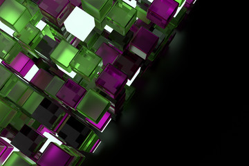 Poster - 3d render abstract background.  A stack of cubes with different materials. Grid structure made of square geometry form. Digital Concept. 3D cube`s grid.