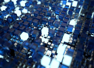 Poster - 3d render abstract background.  A stack of cubes with different materials. Grid structure made of square geometry form. Digital Concept. 3D cube`s grid.