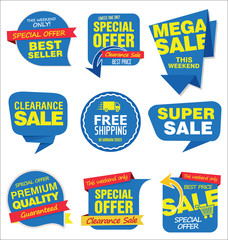 Modern sale stickers and tags blue collection 