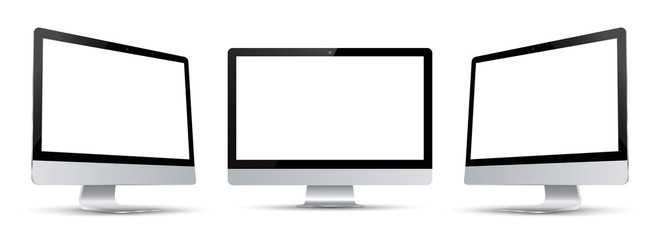 Wall Mural - Three black computer monitor with white display - stock vector