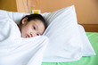 Asian girl cover with white blanket has fever and being treat in hospital