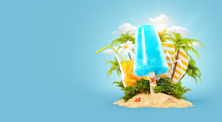 Wall Mural - Refreshment ice cream and tropical palm