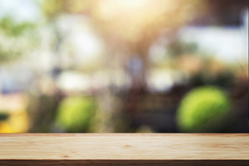 Wall Mural - empty wood with blur garden public background