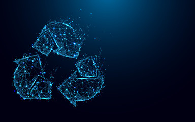 Aufkleber - Abstract Recycle sign form lines and triangles, point connecting network on blue background. Illustration vector