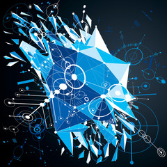 Fototapete - 3d vector Bauhaus abstract blue background made with grid and geometric elements, circles and connected lines. Layout for business presentations and posters made with low poly wrecked objects.