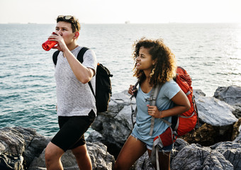 Wall Mural - Caucasian couple traveling together