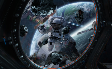 Wall Mural - astronaut working on a space station 3d rendering elements of this image furnished by nasa