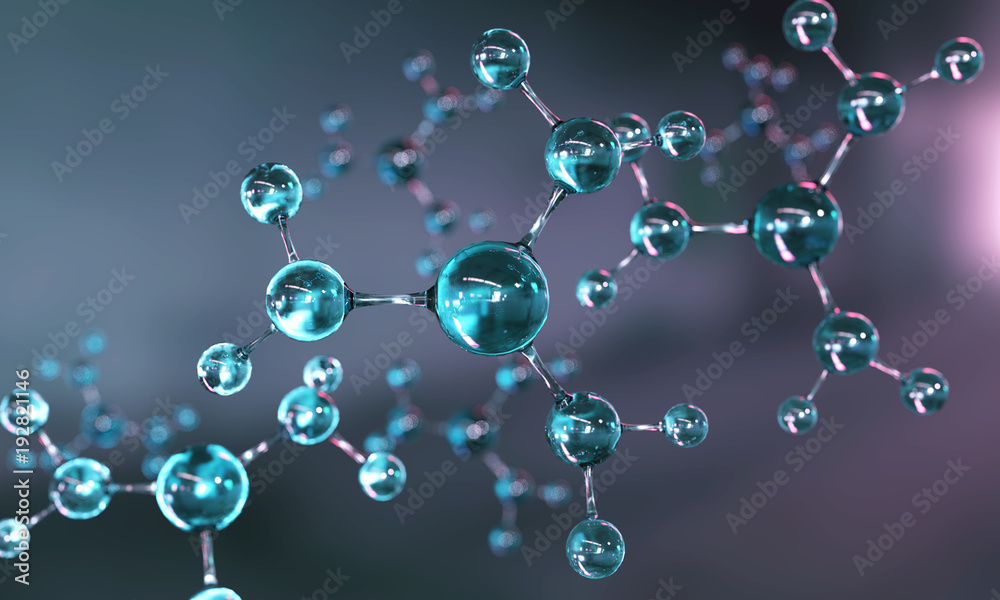 Science background with molecule or atom - obrazy, fototapety, plakaty 