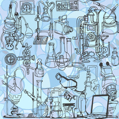 Wall Mural - vector seamless pattern with sketch elements related to science or education. physics or chemistry a