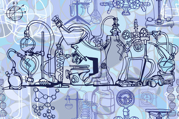 Wall Mural - vector seamless pattern with sketch elements related to science or education. physics or chemistry a