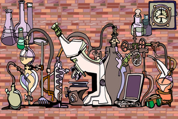 Wall Mural - vector seamless pattern with sketch elements related to science or education. physics or chemistry a