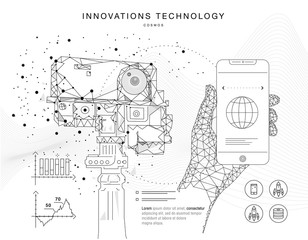 Future technologies in cosmos operations, automatics robot systems and innovations industry from awesome internet developments. Made in really geometry style with linear pictogram of future design