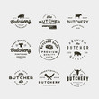 set of vintage butchery logos. retro styled meat shop emblems. vector illustration
