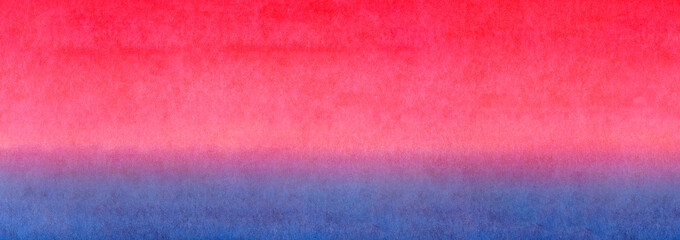 Poster - Web banner Red orange yellow blue bright gradient colorful horizontal banner watercolor texture background. Sunrise or sea sunset blurred background.  sea and sky blurred watercolor texture.