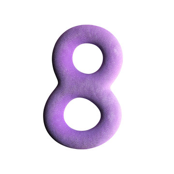 Cheerful Children's Clay Font. Number 8. 3d rendering isolated on white background.