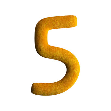 Cheerful Children's Clay Font. Number 5. 3d rendering isolated on white background.