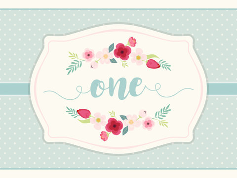 Cute shabby chic frame with roses on polka dots background