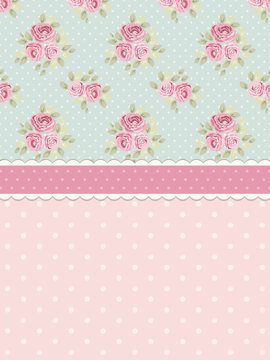 Cute shabby chic background with roses and polka dots