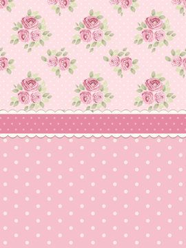 Cute shabby chic background with roses and polka dots
